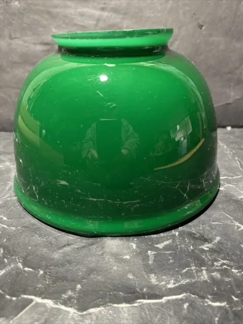 Vintage Preowned Overlay Green Dome Glass Lamp Shade 4” Fitter X 7 3/4” Bottom