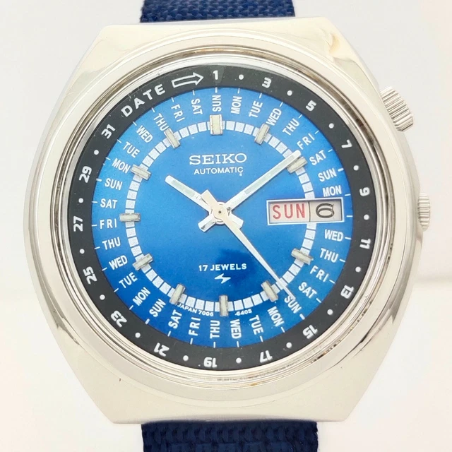 SEIKO WORLD TIME 7006 6039 Automatic Day/Date 17J Japan Mens Steel