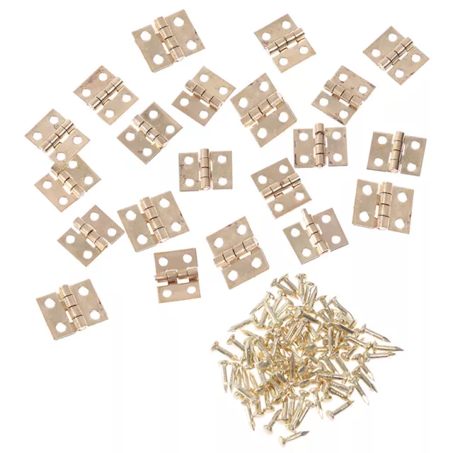 20x Cabinet Door Hinges Brass Plated Mini Hinge Small Decorative JewelryY_~~