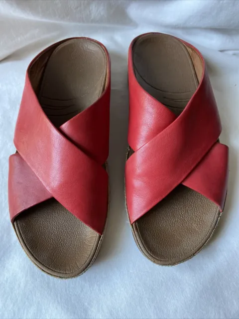 Fitflop KYS Red Patent Leather Criss Cross Cork Wedge Slide Sandal Size 9