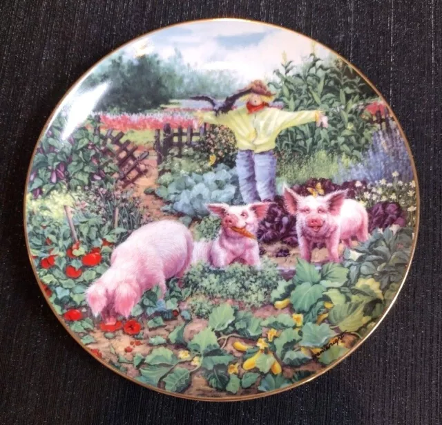Danbury Mint, Pigs in Bloom, Joan Wright, "Hog Harvest", Farm, Garden, Cottage