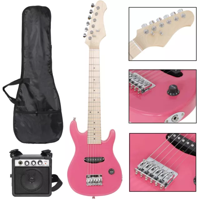 30" Electric Guitar for Kids Children with 5 Watt Amp Gig Bag Case 6 String Pink