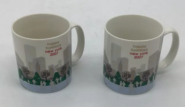 Set Of Two Starbucks Happy Holidays New York 2007 Ice Skating 18 FL OZ Size