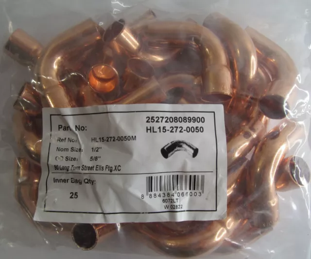 25-Pack Copper Reducer Couplings W/Stop CxC 3/4" X 5/8"  HVAC 600R