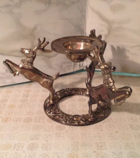 GODINGER  ornate  silver-plate Christmas centerpiece candle holder Reindeer