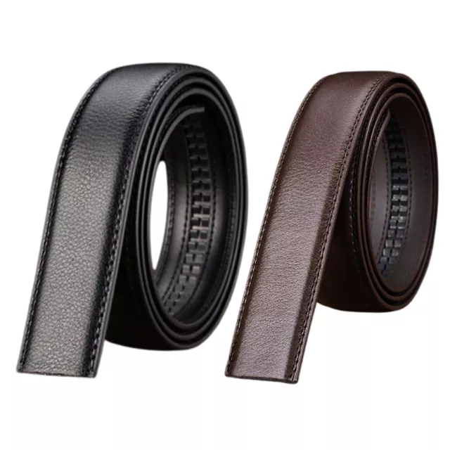 New Mens Automatic Leather Belt No Buckle Ratchet Belts Jeans Waist Strap Black