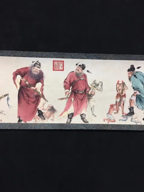 Long Old Chinese Scroll Painting "Zhong Kui Tu" Wooden Box "Wu Daozi" Marks