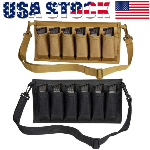 6 Slot 9mm Tactical Pistol Double Stack Mag Holder Bag w/Strap Magazine Pouch