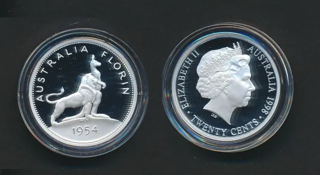 Australia: 1998/1954 Royal Visit florin 20c Pure Silver Masterpiece in silver