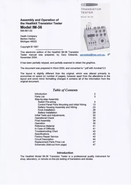 Assembly Manual Instructions for Heathkit IM-36