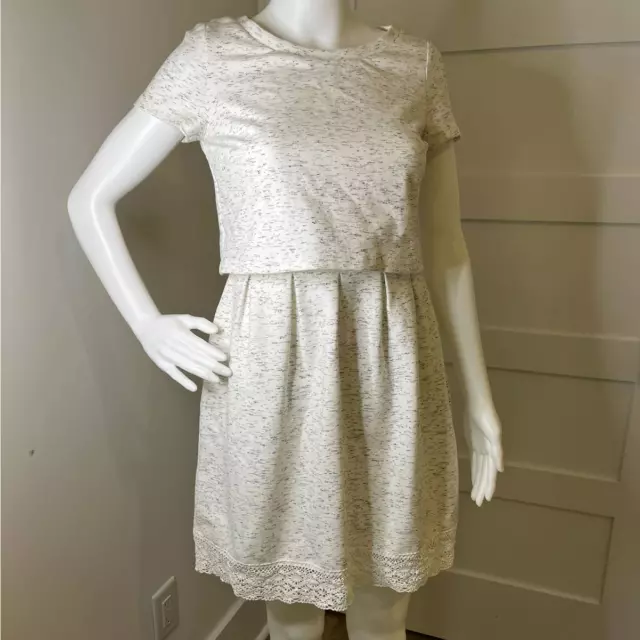 MAISON JULES Womens White Heather Fit and Flare Dress Crochet Trim Sz. Small