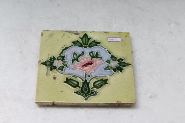 Vintage Tile Art Nouveau Majolica Yellow Flower Design Architecture Tile Nh4411 10