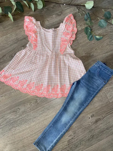 NEXT girls gingham frill top and skinny jeans outfit age 4-5 yrs