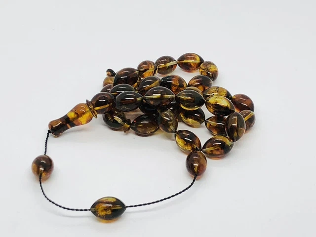 Ambre baltique naturel 25,0 gr ISLAMIQUE 33 PERLES DE PRIÈRE ROSAIRE...