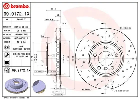 BREMBO 09.5802.2X Rotor De Disque De Frein Avec Vis - Diamètre 259 Mm
