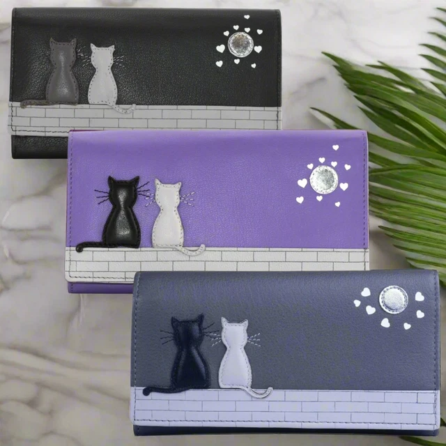 Portafoglio Sottile In Pelle Mala Midnight Cats Matinee – Protezione RFID E 8 Scomparti
