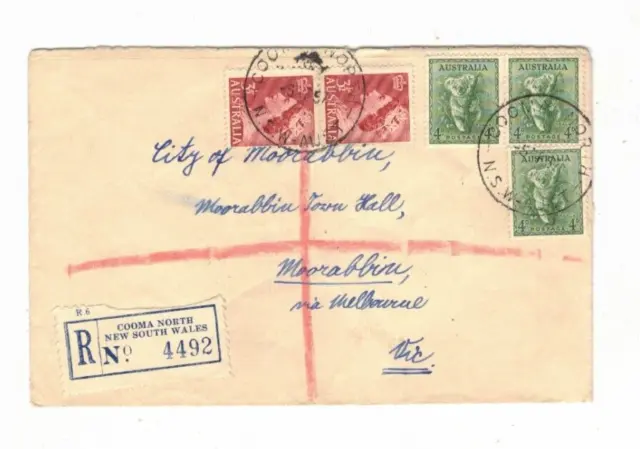 Australia 1957 1/7 Registered Cover,cds COOMA NORTH NSW