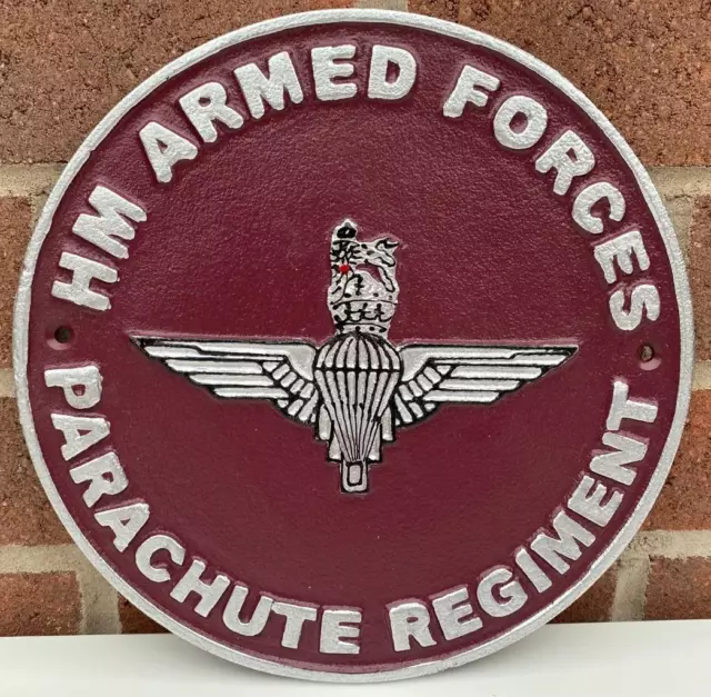 PARACHUTE REGIMENT - Painted Solid Cast Iron Wall Sign - HM ARMED FORCES - 24cm