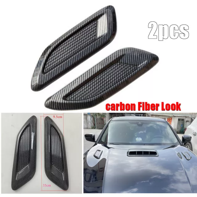 2x Carbon Fiber Look Car Air Flow Intake Hood Scoop Vent Bonnet Decorative Cover