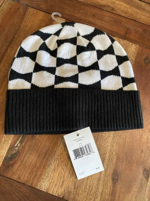 NWT Kate Spade New York Signature Bow Beanie Black White One Size Knit Hat