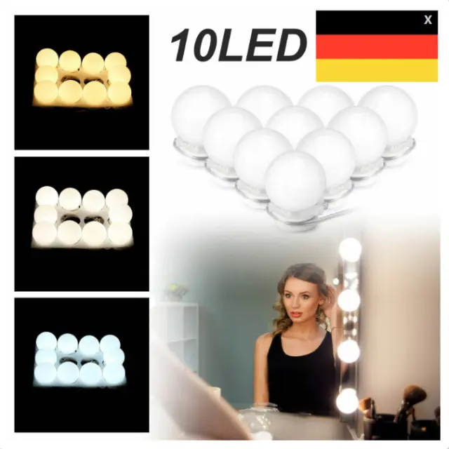 10 LED Dimmbar Spiegelleuchte für Make Up Schminktisch USB DIY Lampen Licht DE