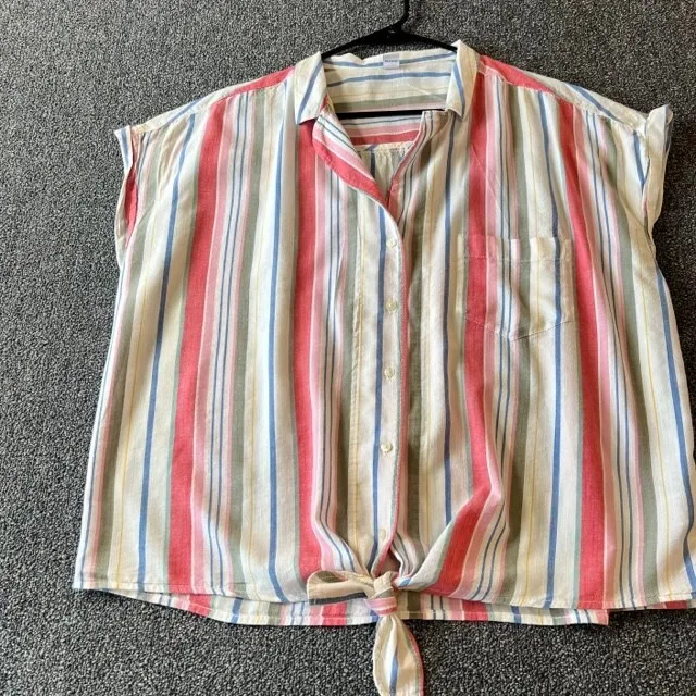 Old Navy Womens Top Size XL Multicolored Stripe Front Knot Tie Button Down Cuffs