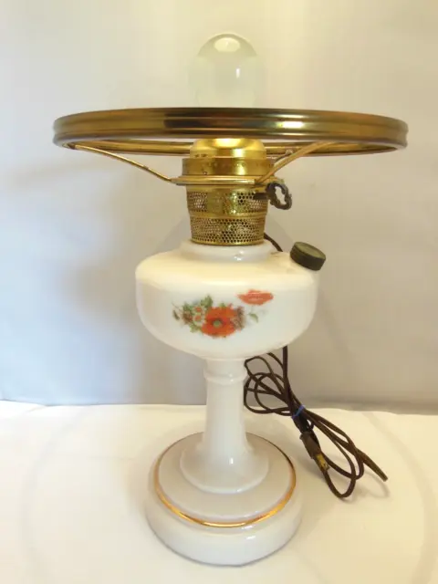 Vintage Aladdin Decalcomania Oil Lamp Electrified W/ Shade Bracket 1948-1953
