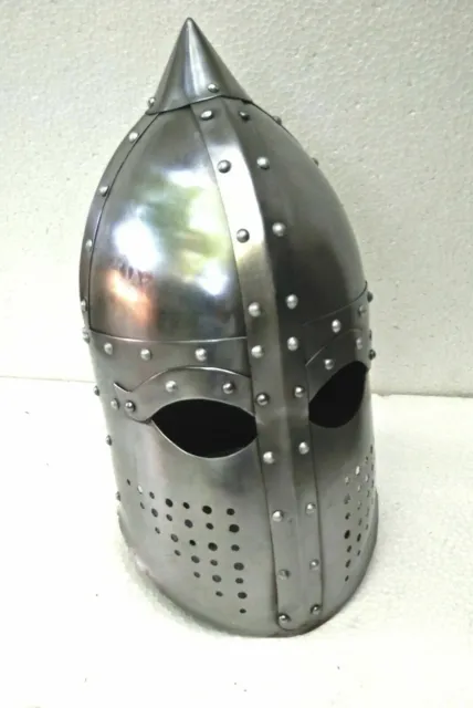 Sugarloaf Knight Medieval Armor Helmet With Leather Liner & Chin Strap 18G Steel