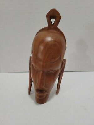 African Hand Carved Solid Wood Face Sculpture Tribal Wall or Shelf Art 7"
