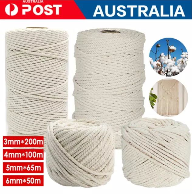 3mm/4mm Macrame Cord Rope Natural Cotton Twiste Cord String Artisa Hand Craft