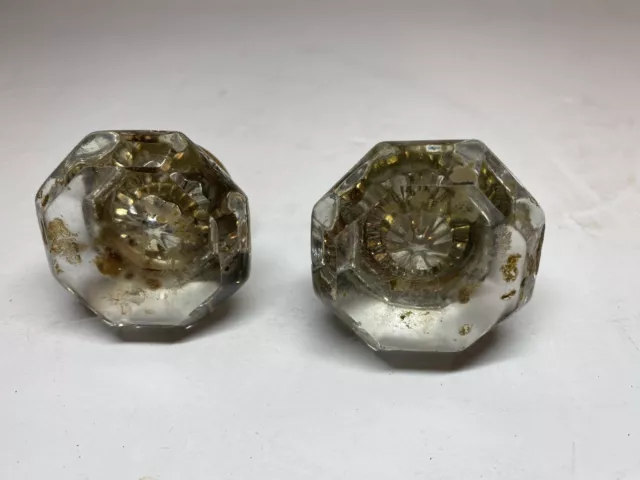 Vintage Pair Of 8 Point Crystal Glass Victorian Single Door Knobs