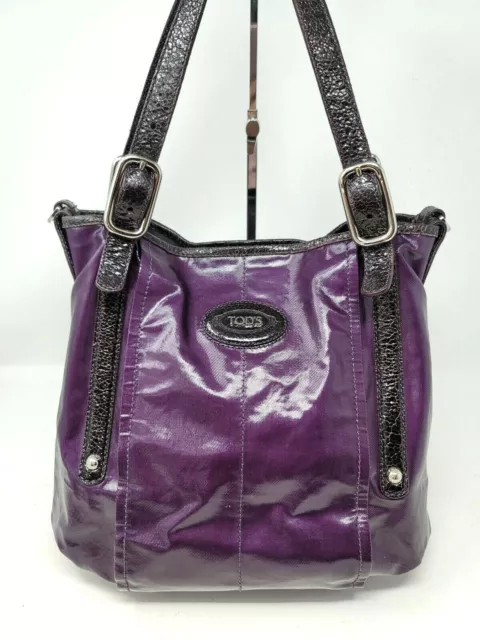 Tod's G Line Easy Sacca Shopper Purple Canvas Leather Medium Tote Hand Bag 2