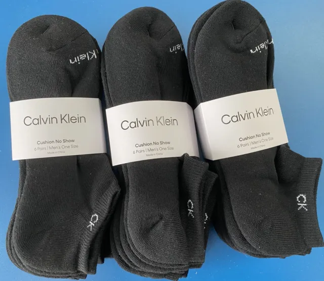 Calvin Klein Cushion No Show Socks 6 Pack, Size 7-12, Black, (Pack of 3)