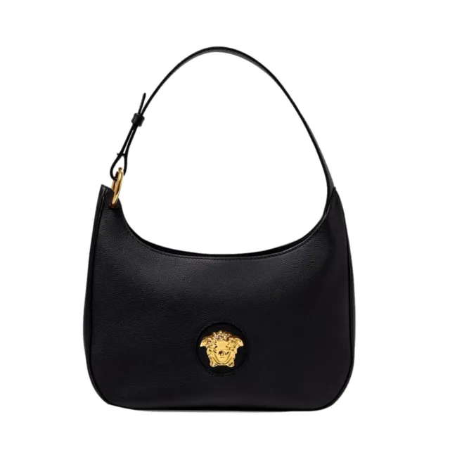 Versace La Medusa Convertible Black Leather Hobo Bag 1000699