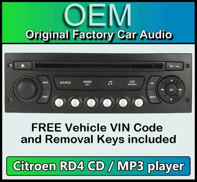 Citroen Dispatch car stereo MP3 CD player Citroen RD4 radio + FREE Vin Code