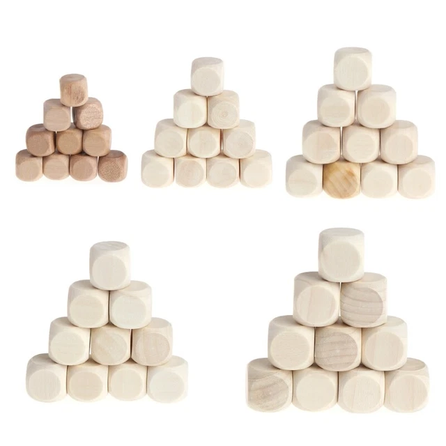 10 Pcs Blank Wooden Dice Unfinished Square Blocks 6 Sided Wood Cubes