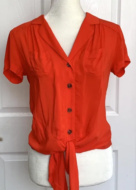 Maeve by Anthropologie Blouse Women's US Size 0 Red Button Down Front Tie Top