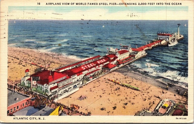 Airplane View World Famous Steel Pier Atlantic City NJ New Jersey Linen Postcard
