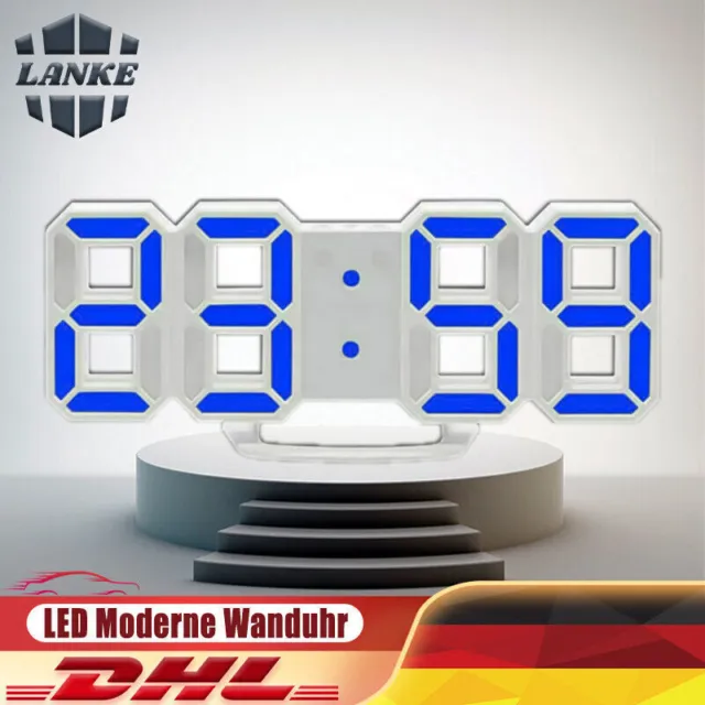 LED Moderne Wanduhr Tischuhr Snooze Timer 24/12Hr 3D Digital Wanduhr Wecker