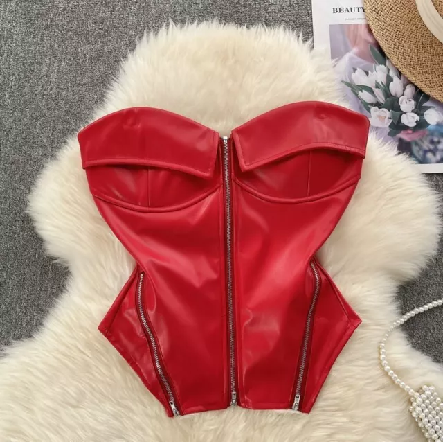 Vernice ecopelle PU sexy corsetto bustier top MERCE NUOVA 2