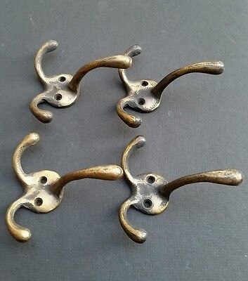 4 Strong Antique Style Solid Brass Triple Coat Hat Towel Hooks  3-1/4" x 3"  #C2 2