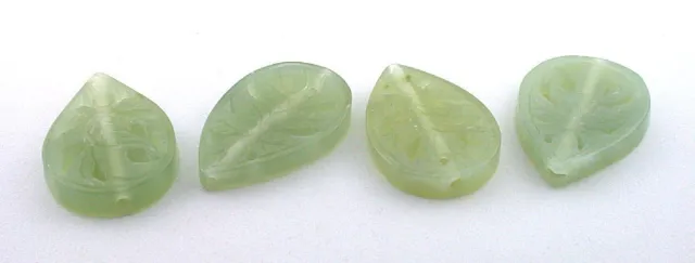 ONE 1 1/2 x 1 Inch Pear New Jade Carved Floral Carving Focal Bead Gemstone 6581