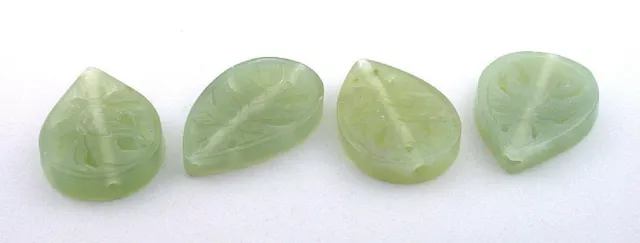 ONE 1 1/2 x 1 Inch Pear New Jade Carved Floral Carving Focal Bead Gemstone 6581