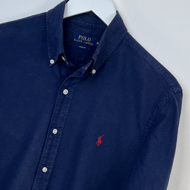 Polo da uomo Ralph Lauren blu navy slim vestibilità a maniche lunghe taglia M media