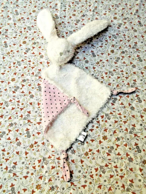 L/   Doudou Cyrillus Lapin Blanc Rose Etoile Grise Noeud 40Cm Neuf