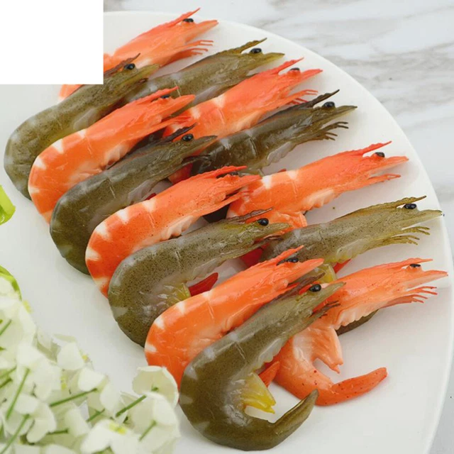 2 PIEZAS Simulación Camarones Comida Modelo Camarones Artificiales Multiusos