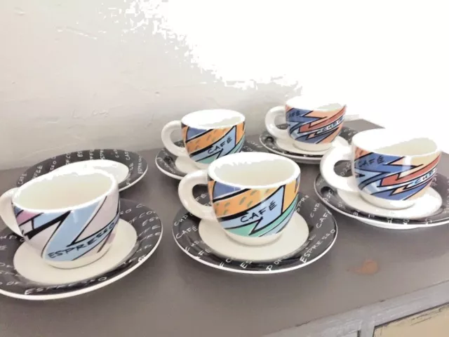 Service à Espresso 5 Tasses + 5 Soucoupes - Set Moka Art Déco Très Original