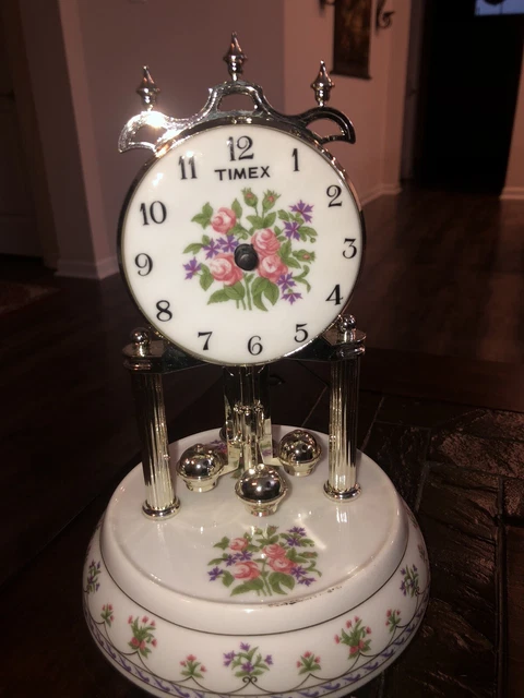 Timex Floral Anniversary Porcelain Glass, Dome ￼Clock Working