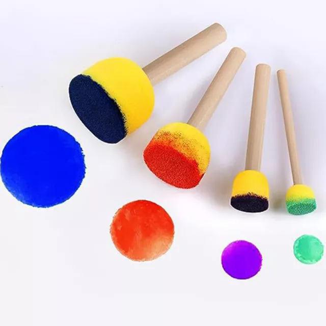 Reusable Sponge Painting Tools Brushes Durable with Wooden Handle for Kids