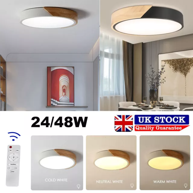 Ultra-thin LED Ceiling Light Wood Shell Wall Lamp Flush Mount Living Room Modern